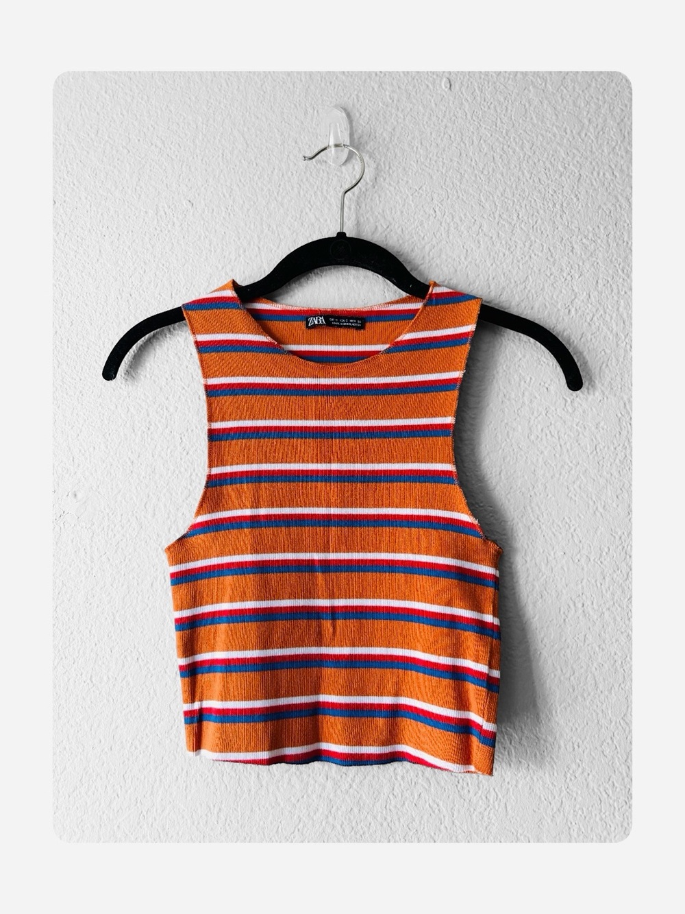 ★ Zara Ribbed Tank Seasonal Staple Striped Orange Knit Cropped Tank Top S ★